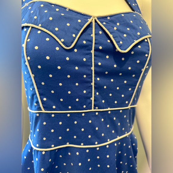 🌟Host Pick🌟 Hell Bunny Vixen Blue Polkadot Dress Rockabilly Pinup Preloved - Picture 4 of 13